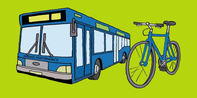 Cartoon Bus and Bike